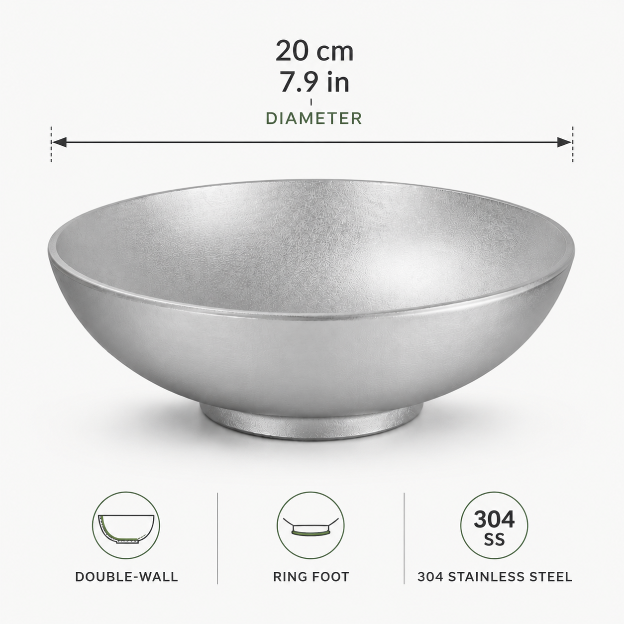 AILUKE AL-SG-RB20 20 cm double-wall bowl dimensions