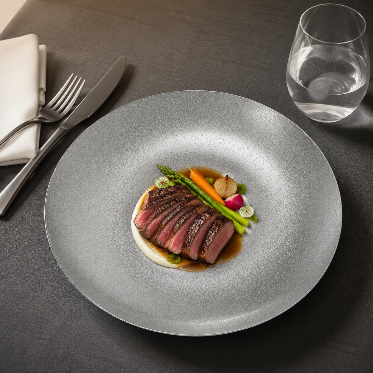 AILUKE AL-SG-RP23 stainless steel deep plate in an American restaurant setting