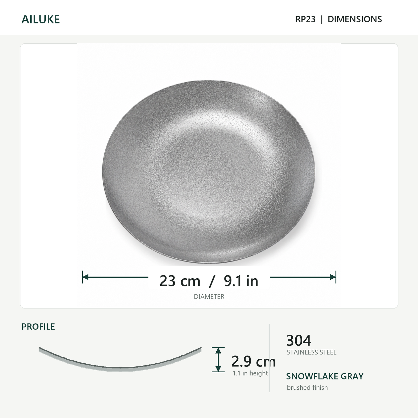 AILUKE AL-SG-RP23 deep plate dimensions 23 cm diameter by 2.9 cm high