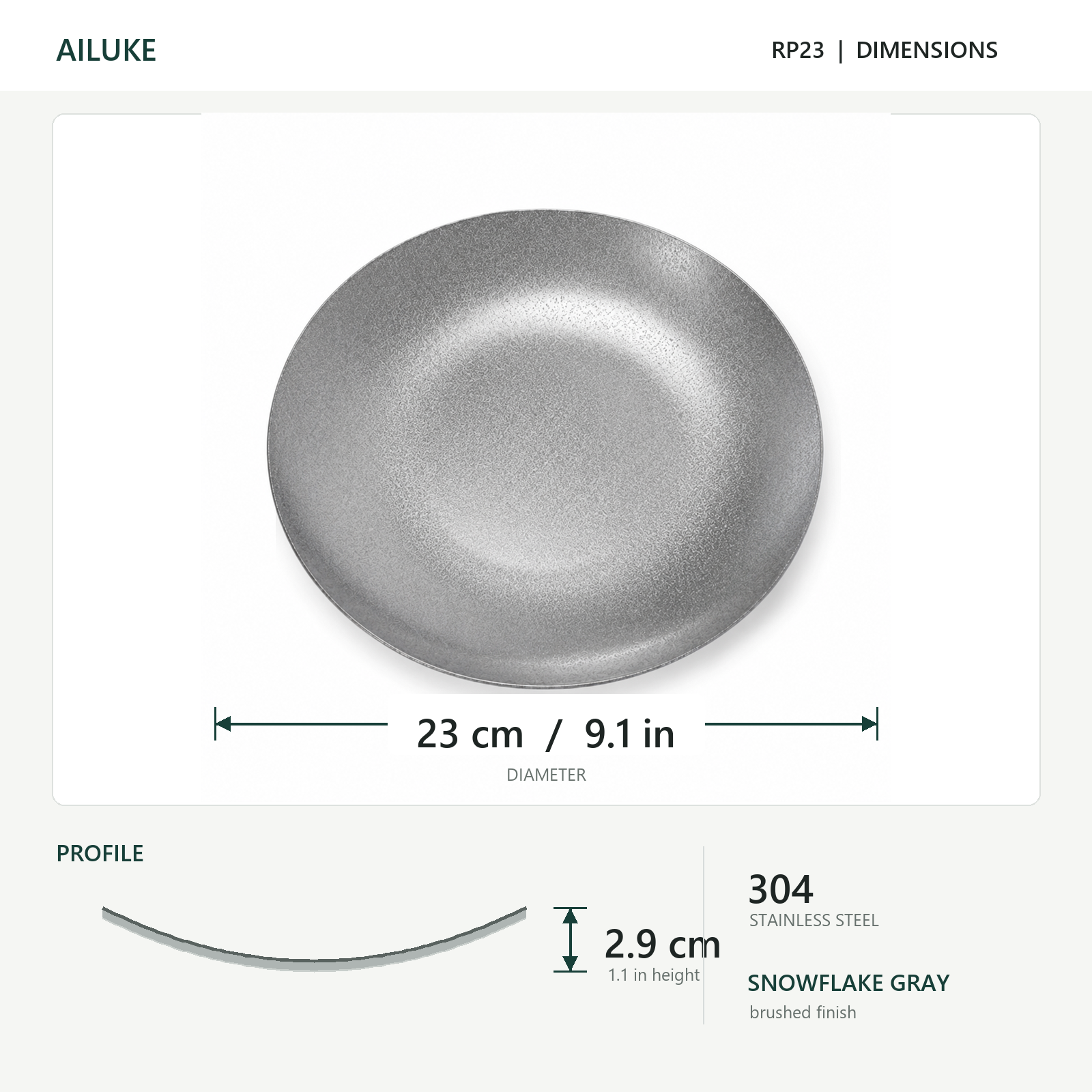 AILUKE AL-SG-RP23 deep plate dimensions 23 cm diameter by 2.9 cm high